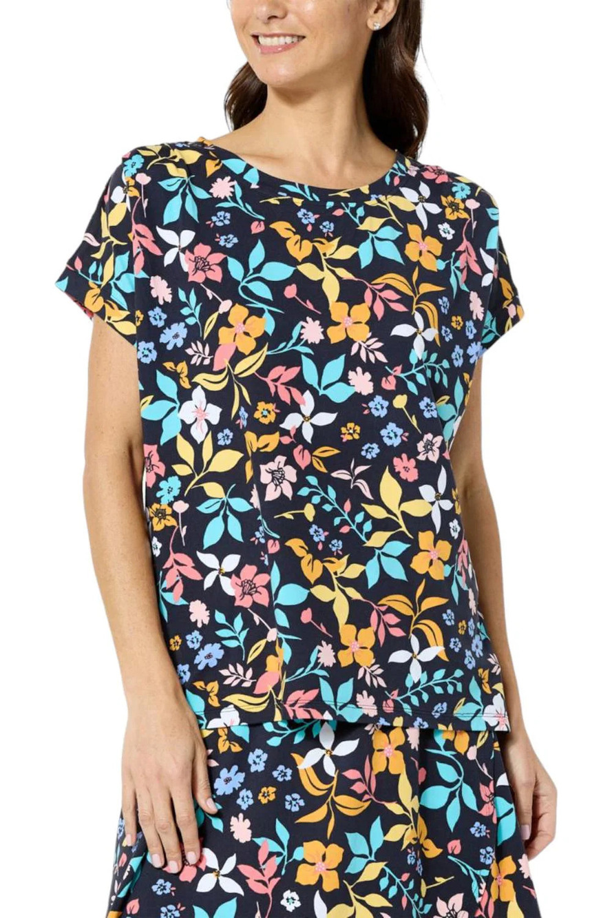 Comfort Code Stretch Jersey Extended Sleeve Lounge Tee Navy Floral - Regular